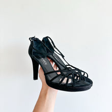 Load image into Gallery viewer, St. John Suede Heel Sandal Black 8.5
