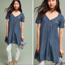 Load image into Gallery viewer, Anthropologie Akemi + Kin Bari V-Neck Side Slit Tunic Dress Blue XS
