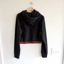 Load image into Gallery viewer, Aviator Nation Logo Rainbow Striped Trim Cropped Hoodie Set Black M
