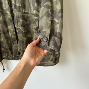 Cami NYC Quinn Silk Camouflage Print Zip Up Jacket Green L
