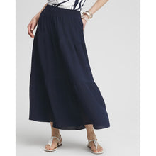 Load image into Gallery viewer, NWT Chico&#39;s Cross Dye Plaid Smocked Waist Tiered Midi Skirt Blue 12
