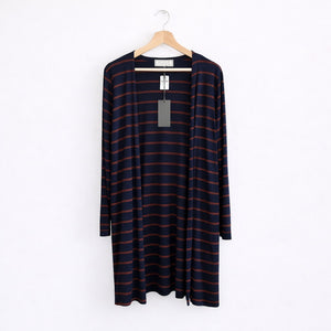 Sinuous Striped Open Front Side Slit Duster Cardigan Blue/Red S