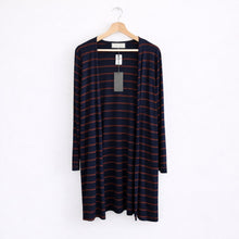 Load image into Gallery viewer, Sinuous Striped Open Front Side Slit Duster Cardigan Blue/Red S
