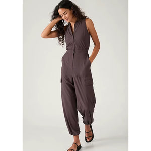 Athleta Brooklyn Zip Up Sleeveless Jogger Utility Jumpsuit Brown 6