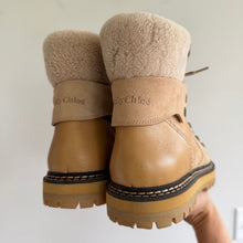 Load image into Gallery viewer, See By Chloé Eileen Suede Fur Trim Lace Up Hiking Boots Tan 9 NEW
