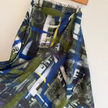 Load image into Gallery viewer, AKRIS Collector's Graffiti Abstract Print Scarf Blue Green OS
