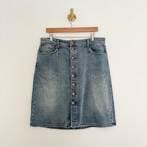 KUT From The Kloth Rose Button Front Denim Straight Skirt Blue 14