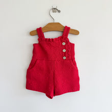 Load image into Gallery viewer, Janie and Jack Floral Jacquard Sleeveless Button Front Romper Red 3-6M
