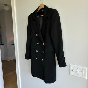 Lulus Captain's Blog Double-Breasted Notch Lapel Outdoor Pea Coat Black S