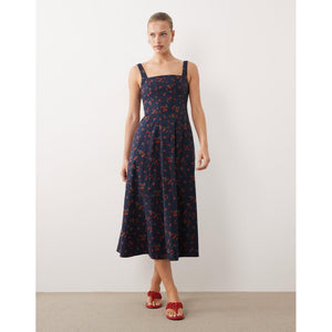 Abercrombie & Fitch Strawberry Print Sleeveless Midi Dress Blue M Tall NWT