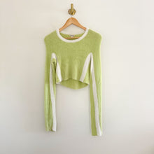 Load image into Gallery viewer, For Love And Lemons Alanis Stripe Crop Pullover Sweater Lime Green S
