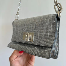 Load image into Gallery viewer, FURLA 1927 Glitter Embellished Chain Strap Mini Crossbody Bag Silver
