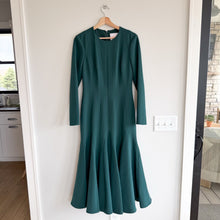 Load image into Gallery viewer, Carolina Herrera Crepe Pleated Midi Cocktail Dress Pine Green
