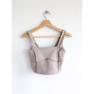 YPB Abercrombie & Fitch Square Neck Cropped Activewear Tank Top Taupe S