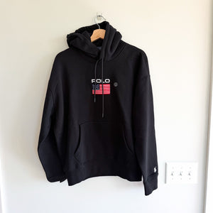 Polo Ralph Lauren USA Flag Patch Fleece Hoodie Sweatshirt Black M NWT