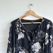 Load image into Gallery viewer, White House Black Market Silk New Romance Floral Sheer Sleeve Ruffle Blouse
