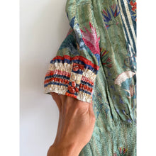 Load image into Gallery viewer, Saloni Lea Silk Floral Print Jacquard V-Neck Puff Sleeve Midi Dress Green 10
