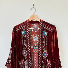 Load image into Gallery viewer, Johnny Was Velvet Embroidered Open Cardigan M Rust
