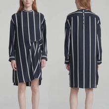 Load image into Gallery viewer, Rag &amp; Bone Jacklin Striped Pattern Draped Long Sleeve Mini Dress Navy XS NWT
