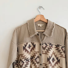 Load image into Gallery viewer, Mystree Aztec Print Button Down Long Sleeve Shacket Tan Brown S
