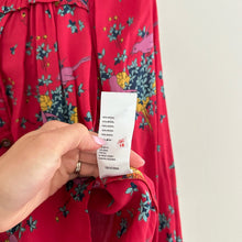 Load image into Gallery viewer, Anthropologie Maeve Fredericka Bird Floral Print Ruffle Button Up Shirt Red 0
