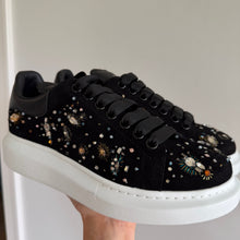 Load image into Gallery viewer, Alexander McQueen Crystal Sun Embellished Low Top Sneakers Black NEW
