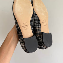 Load image into Gallery viewer, SJP Sarah Jessica Parker Tweed Jewel Buckle Flats Black White 39.5
