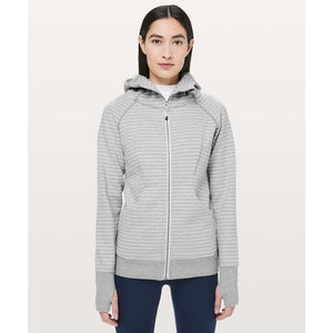 Lululemon Scuba Classic Cotton Fleece Zip Up Striped Hoodie Jacket Gray