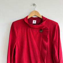 Load image into Gallery viewer, Cabi Houndstooth Ruffle Trim Mid Length Celebration Coat Red L
