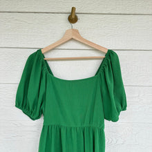 Load image into Gallery viewer, Tiered Short Sleeve Square Neck Casual Mini Dress Green M
