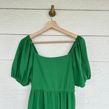 Load image into Gallery viewer, Tiered Short Sleeve Square Neck Casual Mini Dress Green M
