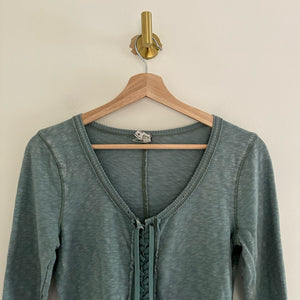 We The Free Chilton Lace-Up Raw Hem Long Sleeve Top Green M