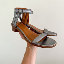 Load image into Gallery viewer, NEW Aquatalia Leather Ankle Strap Open-Toe Flat Sandals Silver 9
