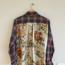 Load image into Gallery viewer, Johnny Was Silk Blend Plaid Floral Button Front Shirt Dress Blue/Red M
