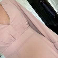 Load image into Gallery viewer, BHLDN Doria Chiffon V-Neck Long Sleeve Maxi Dress Blush Pink 2
