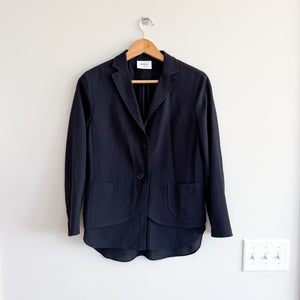 Akris Punto Lightweight Textured Single-Breasted Layered Hem Blazer Jacket Black