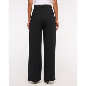 Abercrombie & Fitch Sloane Tailored High Rise Pleated Wide Leg Pants Black 25