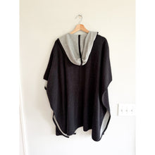 Load image into Gallery viewer, Eileen Fisher Cotton-Cashmere Hooded Open-Front Cape Poncho Black Grey OS
