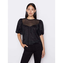 Load image into Gallery viewer, Frame Sheer Cotton-Silk Inset Puff Sleeve Blouse Black S
