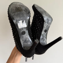 Load image into Gallery viewer, MICHAEL Michael Kors Dani Suede Stud Embellished Peep Toe Bootie Pumps Black 8.5
