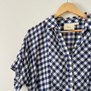 Anthropologie Maeve Gingham Print Ruffles Button Front Oversized Blouse