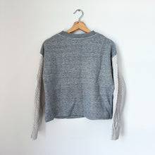 Load image into Gallery viewer, Cabi Cable-Knit Sleeve V-Neck Long Sleeve Pullover Sweater Gray M
