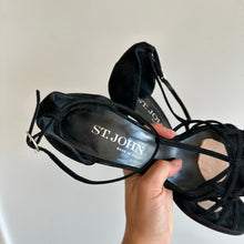 Load image into Gallery viewer, St. John Suede Heel Sandal Black 8.5
