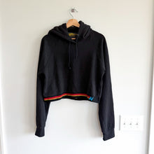 Load image into Gallery viewer, Aviator Nation Logo Rainbow Striped Trim Cropped Hoodie Set Black M

