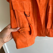 Load image into Gallery viewer, ST. JOHN Silken Suede Slouchy Strap Sleeve Jacket Soft Sienna Orange NWT
