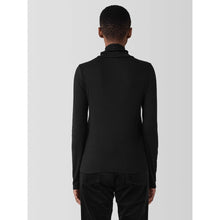 Load image into Gallery viewer, Eileen Fisher Ribbed Stretch Long Sleeve Turtleneck Top Black L
