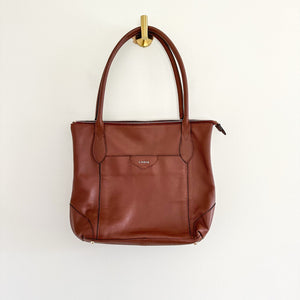 Lodis Leather Zip Around Double Handle Strap Tote Bag Brown