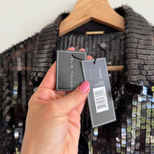 Load image into Gallery viewer, Elie Tahari Sequin Semi-Sheer Button Front Shirt Dress Black L NWT
