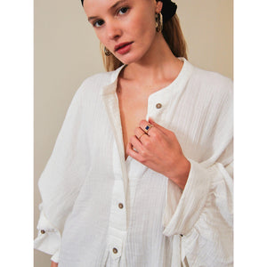 Free People Easy Does It Button Front Dolman Long Sleeve Blouse White M