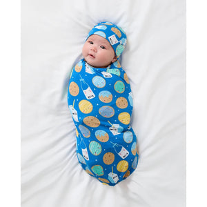 Little Sleepies Cookies & Milk Receiving Wrap Baby Swaddle Blanket Blue OS